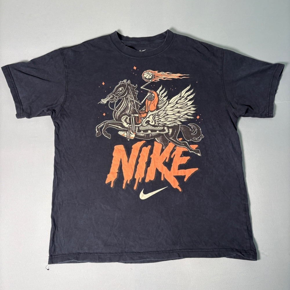 Nike Mens Loose Fit Graphic Tee Skeleton Winged Horse Basketball Black Large
